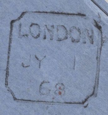 142739 1868 MAIL LONDON TO TRIESTE 6D LILAC PL.6 (SG104).