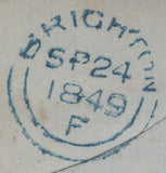 142748 1849 MAIL USED LOCALLY IN BRIGHTON 1D PL.75 (SG8)(KH).