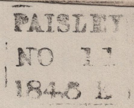 142749 1846 MAIL PAISLEY TO EDINBURGH 1D PL.66 (SG8) (JK).