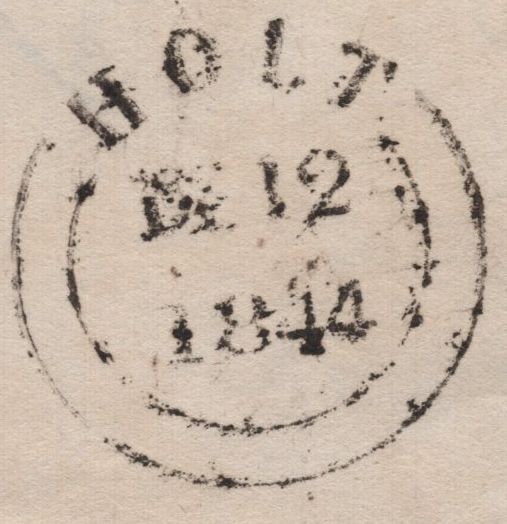 142756 1844 MAIL HOLT, NORFOLK TO WYMONDHAM 1D PL.44 (SG8)(LE).