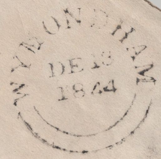 142756 1844 MAIL HOLT, NORFOLK TO WYMONDHAM 1D PL.44 (SG8)(LE).