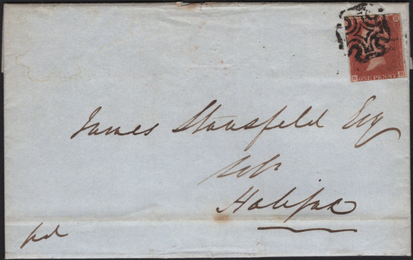 142758 1843 MAIL WAKEFIELD TO HALIFAX 1D (SG8)(NH) WAKEFIELD MALTESE CROSS.