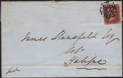 142758 1843 MAIL WAKEFIELD TO HALIFAX 1D (SG8)(NH) WAKEFIELD MALTESE CROSS.