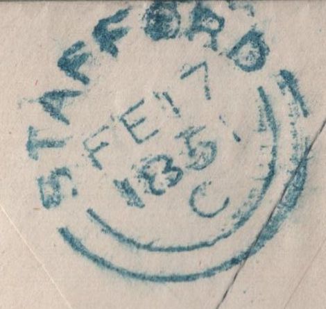 142761 1851 1D PINK ENVELOPE REGISTERED MAIL STAFFORD TO MACCLESFIELD UPRATED 2D BLUE PL.4 (SG14) X 3.