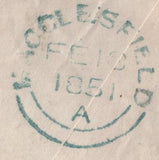 142761 1851 1D PINK ENVELOPE REGISTERED MAIL STAFFORD TO MACCLESFIELD UPRATED 2D BLUE PL.4 (SG14) X 3.