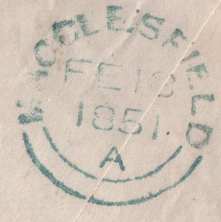 142761 1851 1D PINK ENVELOPE REGISTERED MAIL STAFFORD TO MACCLESFIELD UPRATED 2D BLUE PL.4 (SG14) X 3.