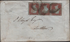 142771 1851 MAIL LONDON TO LUDLOW 1D (SG3) STRIP OF THREE, UNUSUAL 3D RATE.