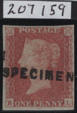 142772 1849 1D IMPERF PL.90 (SG8)(BL) 'SPECIMEN' TYPE 1 OVERPRINT (SPEC BS79s) VERY FINE UNUSED.