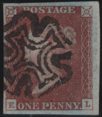 142782 1841 1D RED PL. ELEVEN (SG7) SUPERB MANCHESTER 'FISHTAIL' MALTESE CROSS (SPEC A2uf).