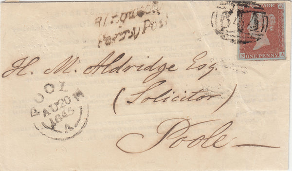 142787 1845 ADVERTISING ENVELOPE RINGWOOD, HANTS TO POOLE 'Ringwood/Penny Post' HANDSTAMP (HA1122).