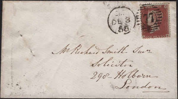 142800 1855 1D ARCHER PL.98 EXPERIMENTAL PERFORATION ON COVER USED IN LONDON (SG16b)(BE).
