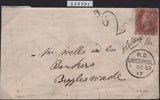 142802 1867 MAIL LIVERPOOL TO BIGGLESWADE, 1D PL.80 (SG43) FRAUDULENT RE-USE TO AVOID POSTAGE CHARGE.