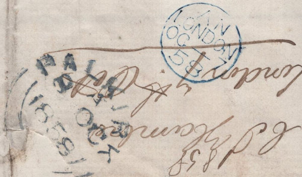 142808 1858 MAIL LONDON TO GRANGEMOUTH, STIRLINGSHIRE 1D (SG40), 'C.R.' CALEDONIAN RAILWAY HANDSTAMP.