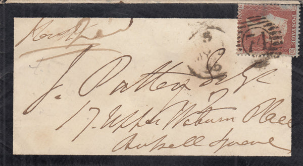 142817 1855 MOURNING ENVELOPE USED IN LONDON DIE 1 1D PL.201 S.C.14 (SG22)(HG).