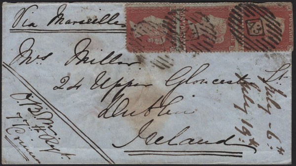 142819 1855 MAIL CRIMEAN WAR TO DUBLIN WITH DIE1 1D (SG17) X 3.