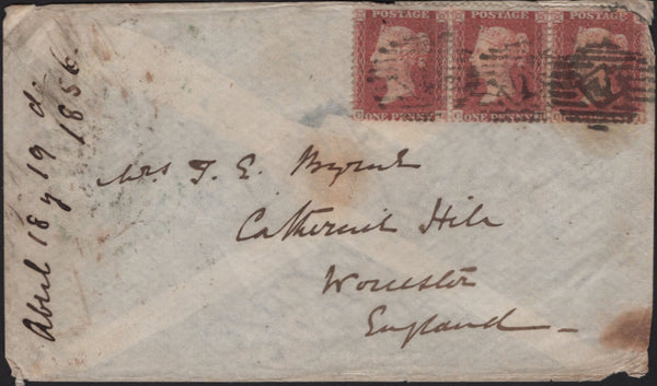 142820 1856 MAIL CRIMEAN WAR TO WORCESTER DIE 2 1D PL.26 (SG29) X 3.
