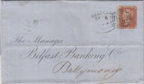 142823 1856 INTER-BANKING MAIL BELFAST TO BALLYMONEY 1D (SG29) 'BELFAST/62' ENGLISH TYPE a SPOON (RA10).