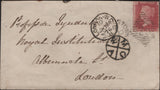 142824 1876 MAIL BAGNALSTOWN, COUNTY CARLOW TO LONDON 1D (SG43) 'M/W/C/A' LONDON SORTING HANDSTAMP.