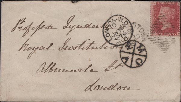 142824 1876 MAIL BAGNALSTOWN, COUNTY CARLOW TO LONDON 1D (SG43) 'M/W/C/A' LONDON SORTING HANDSTAMP.