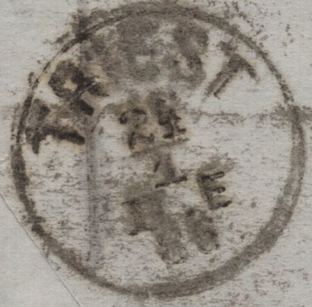 142825 1886 MAIL LONDON TO TRIESTE 5D GREEN (SG193)(KA) FINE PLUG HOLDER FLAW 'A' LOWER RIGHT.