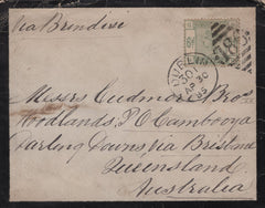 142826  1885 MOURNING ENVELOPE DUBLIN TO QUEENSLAND, AUSTRALIA 6D DULL GREEN (SG194).