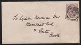 142828 1885 MOURNING ENVELOPE LONDON TO EXETER WITH 1½D LILAC (SG188) FINE SINGLE USAGE.