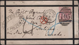 142830 1875 UNUSUAL STYLED MOURNING ENVELOPE BRACKNELL, BERKS TO HALIFAX, CANADA 3D ROSE (SG143).