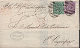 142831 1870 MAIL LIVERPOOL TO AREQUIPA, PERU WITH 1D GREEN (SG117) AND 6D MAUVE (SG109).