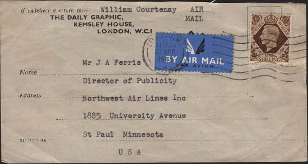 142845 1948 GUMMED PARCEL LABEL LONDON TO U.S.A. 1S BISTRE-BROWN (SG475).