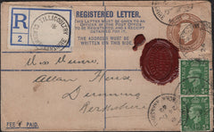 142849 11942 REGISTERED MAIL TILLICOULTRY, CLACKMANNANSHIRE TO DUNNING WITH UNAPPROPRIATED REGISTERED LABEL.