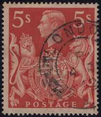 142859 1939 5s RED (SG477) 'MINOR RE-ENTRY TO FRAME LINES ETC',  FINE USED.