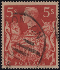 142861 1939 5s RED (SG477) 'MINOR RE-ENTRY TO SHIELD ETC', GOOD USED.