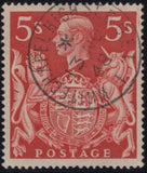 142863 1939 5s RED (SG477) 'MAJOR RE-ENTRY TO SHIELD' (SPEC Q31a), SUPERB USED.