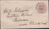 142868 1845 1d PINK ENVELOPE USED TORRINGTON, DEVON TO BIDEFORD CANCELLED 'TORRINGTON' WESSEX STYLE DATE STAMP FE 25 1845.