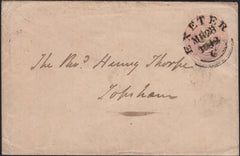 142877 1842 1d PINK ENVELOPE USED LOCALLY EXETER TO TOPSHAM CANCELLED 'EXETER' WESSEX TYPE DATE STAMP MR 28 1842.