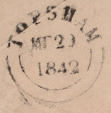 142877 1842 1d PINK ENVELOPE USED LOCALLY EXETER TO TOPSHAM CANCELLED 'EXETER' WESSEX TYPE DATE STAMP MR 28 1842.