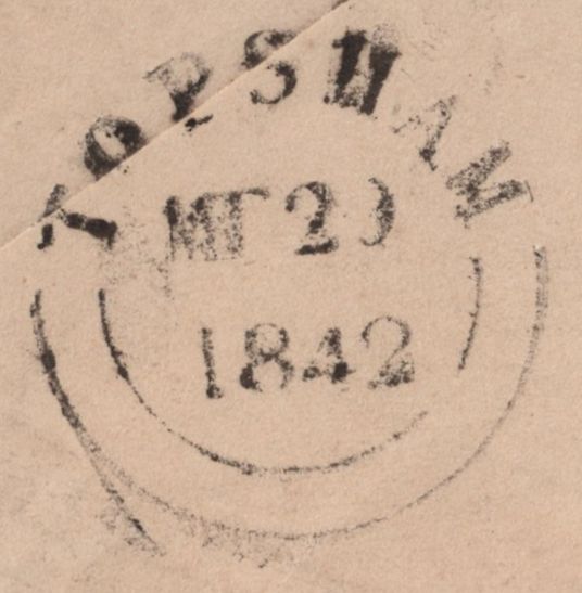 142877 1842 1d PINK ENVELOPE USED LOCALLY EXETER TO TOPSHAM CANCELLED 'EXETER' WESSEX TYPE DATE STAMP MR 28 1842.