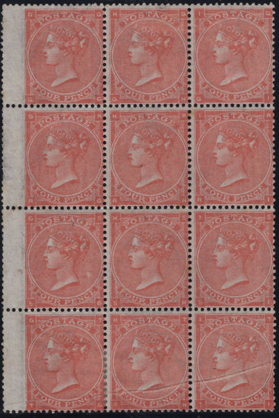142878 1862 4d PALE-RED (SG80) UNUSED BLOCK OF TWELVE.