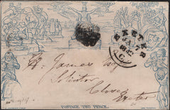 142879 1842 2d MULREADY ENVELOPE USED LOCALLY IN EXETER WITH BLACK MALTESE CROSS AND 'EXETER' DATE STAMP ON FRONT.