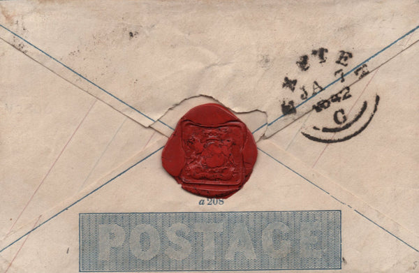 142879 1842 2d MULREADY ENVELOPE USED LOCALLY IN EXETER WITH BLACK MALTESE CROSS AND 'EXETER' DATE STAMP ON FRONT.