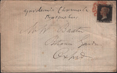 142883 1840 'THE  GARDENER'S CHRONICLE' FIRST EDITION PRINTED WRAPPER LONDON TO 'BOTANIC GARDENS, OCFORD' 1d BLACK PL.1a (SG2)(tk).