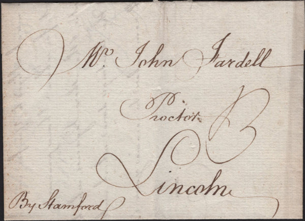 142891 1783 MAIL BOURN, LINCS TO LINCOLN MANUSCRIPT 'By Stamford' WITH 'BOURN' HANDSTAMP UNRECORDED COUNTY CATALOGUE.