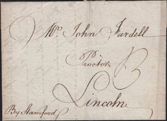 142891 1783 MAIL BOURN, LINCS TO LINCOLN MANUSCRIPT 'By Stamford' WITH 'BOURN' HANDSTAMP UNRECORDED COUNTY CATALOGUE.