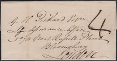 142898 1840 UNIFORM FOURPENNY POST EXETER TO LONDON.