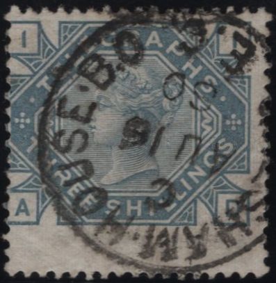 142909 1877 3s TELEGRAPH SLATE-BLUE (T11/L229) FINE USED.