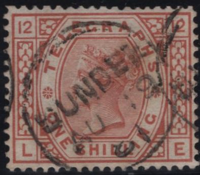 142910 1880 1s TELEGRAPH ORANGE-BROWN PL.12 (T9/L226) FINE USED.