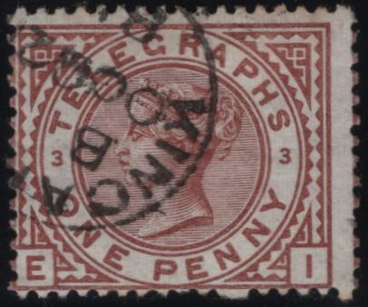 142911 1876 1d TELEGRAPH RED-BROWN PL.3 (T2/L204) GOOD USED.