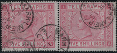 142915 1876 5s TELEGRAPH ROSE PL.1 (T13/L231) FINE TO VERY FINE USED HORIZONTAL PAIR.