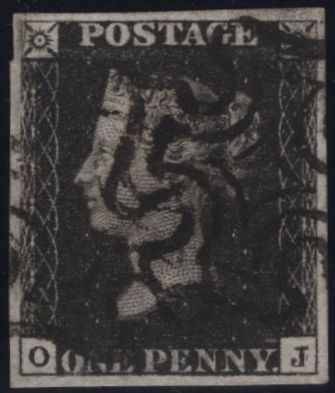 142923 1840 1D BLACK PL.TEN (SG2)(OJ) FINE USED.