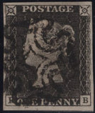 142924 1840 1D GREY-BLACK PL.TEN (SG3)(RB CONSTANT VARIETY 'P CONVERTED TO R')(SPEC AS67c) FINE TO VERY FINE USED.